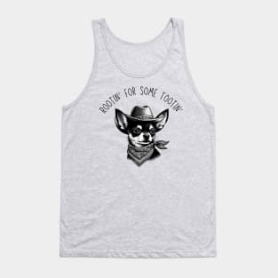 Rootin' For A Tootin' Chihuahua Cowboy Blackwork Minimalist Black Ink Tank Top